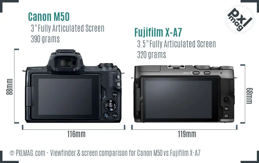 Canon M50 vs Fujifilm X-A7 Screen and Viewfinder comparison