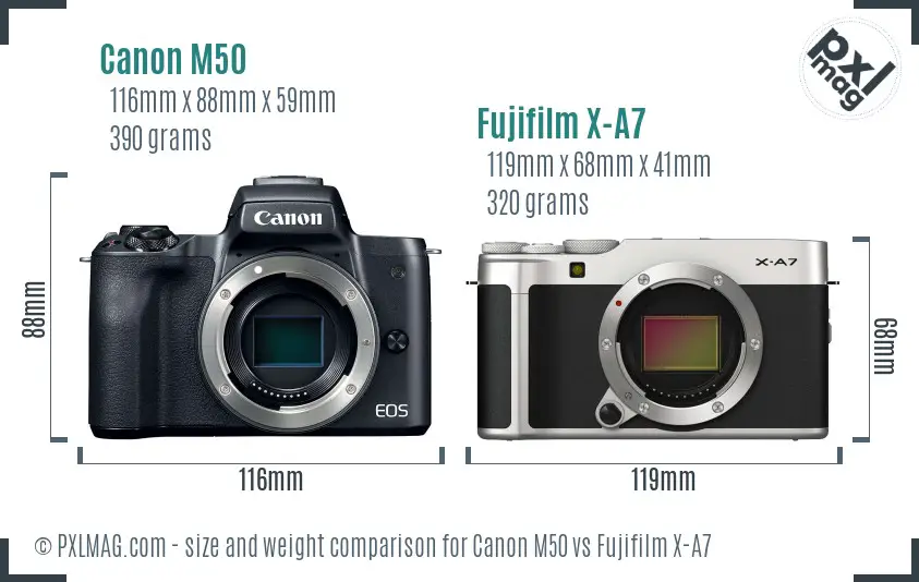 Canon M50 vs Fujifilm X-A7 size comparison