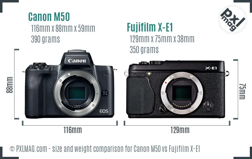 Canon M50 vs Fujifilm X-E1 size comparison