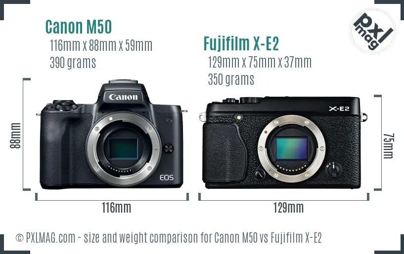 Canon M50 vs Fujifilm X-E2 size comparison