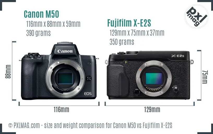 Canon M50 vs Fujifilm X-E2S size comparison