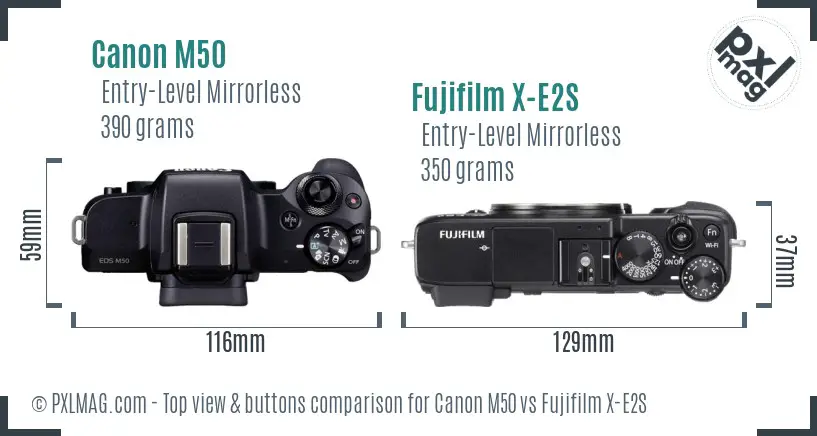 Canon M50 vs Fujifilm X-E2S top view buttons comparison