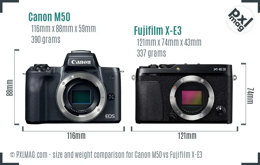 Canon M50 vs Fujifilm X-E3 size comparison