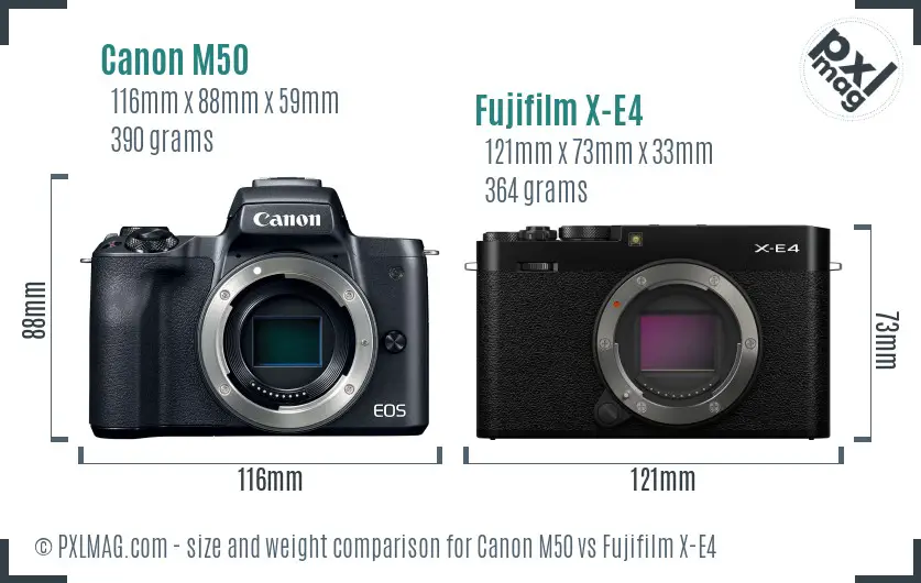 Canon M50 vs Fujifilm X-E4 size comparison