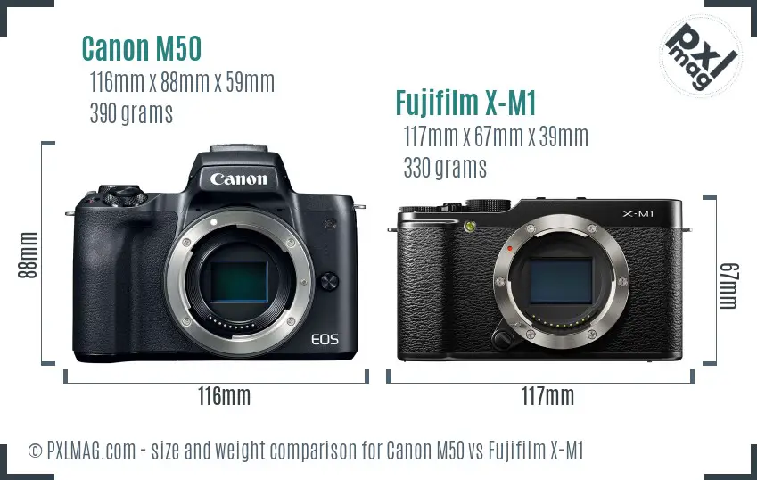 Canon M50 vs Fujifilm X-M1 size comparison