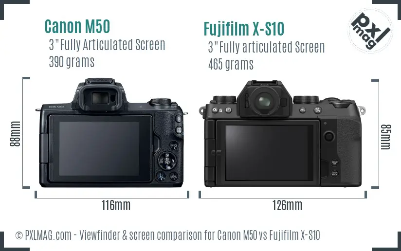 Canon M50 vs Fujifilm X-S10 Screen and Viewfinder comparison