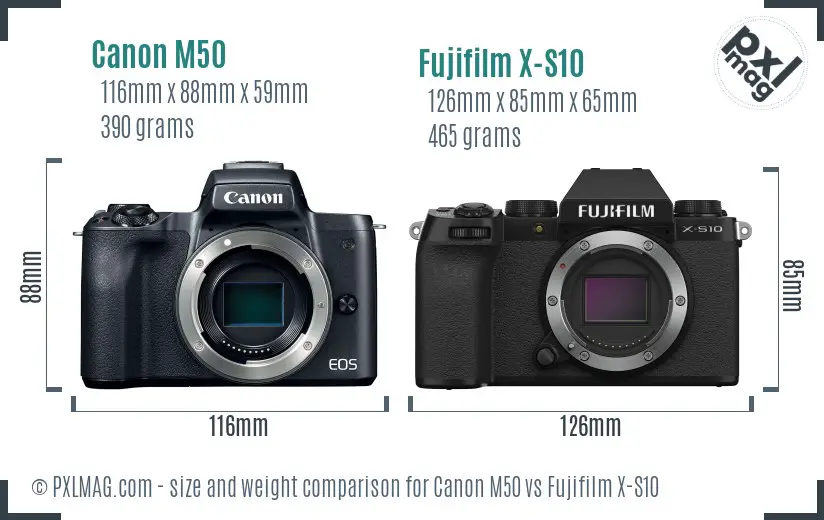 Canon M50 vs Fujifilm X-S10 size comparison