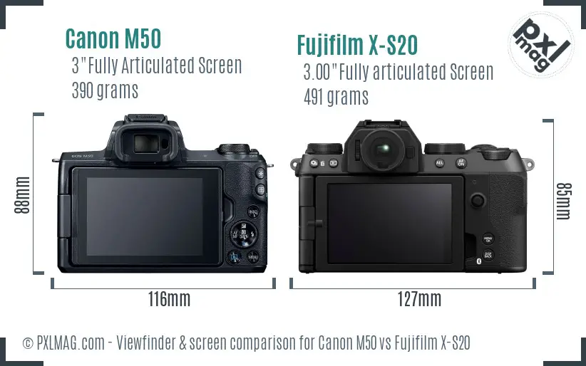 Canon M50 vs Fujifilm X-S20 Screen and Viewfinder comparison