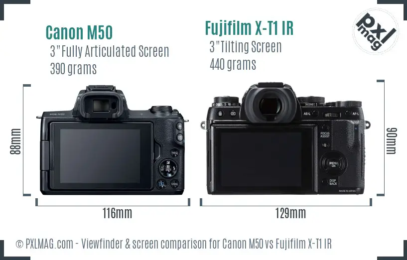 Canon M50 vs Fujifilm X-T1 IR Screen and Viewfinder comparison