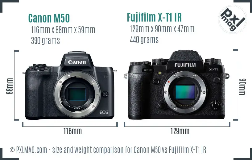 Canon M50 vs Fujifilm X-T1 IR size comparison