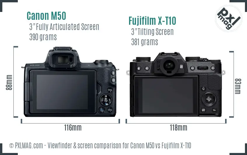 Canon M50 vs Fujifilm X-T10 Screen and Viewfinder comparison