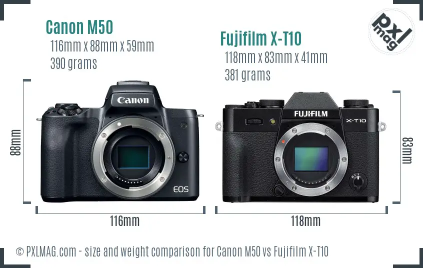Canon M50 vs Fujifilm X-T10 size comparison