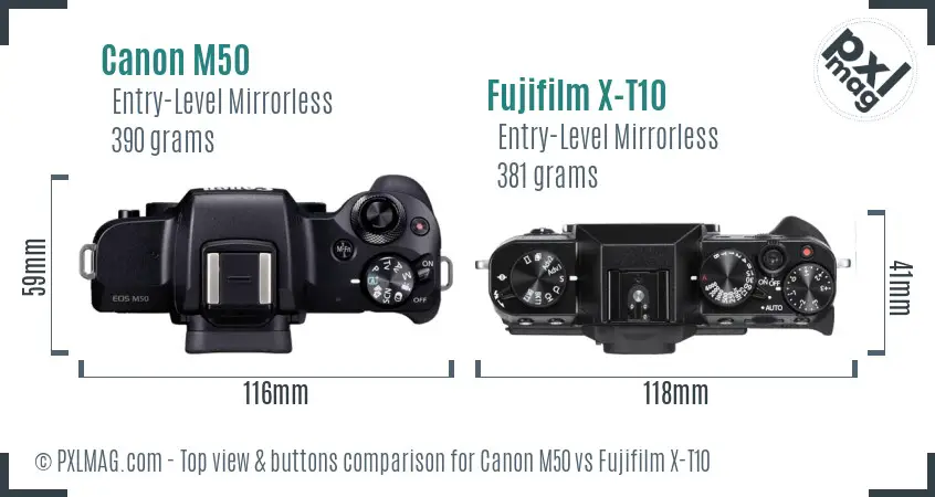 Canon M50 vs Fujifilm X-T10 top view buttons comparison