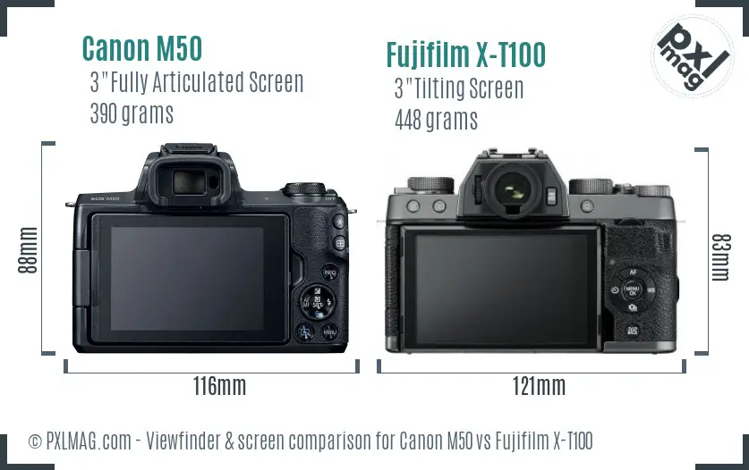 Canon M50 vs Fujifilm X-T100 Screen and Viewfinder comparison