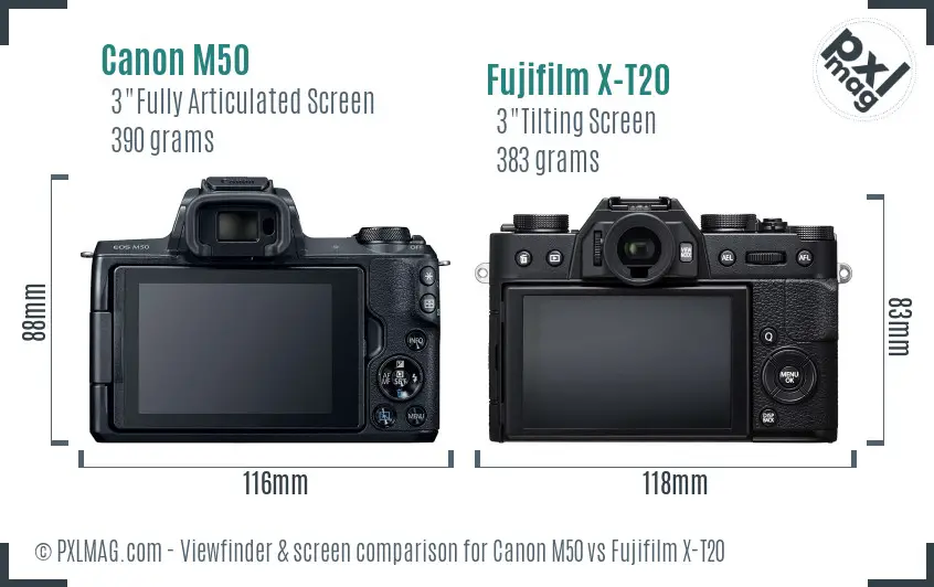 Canon M50 vs Fujifilm X-T20 Screen and Viewfinder comparison