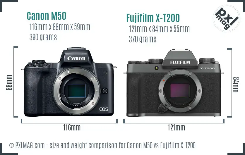Canon M50 vs Fujifilm X-T200 size comparison