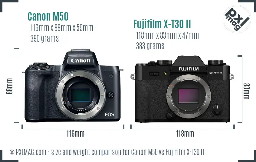 Canon M50 vs Fujifilm X-T30 II size comparison