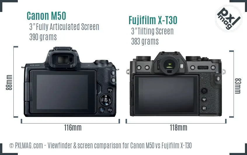 Canon M50 vs Fujifilm X-T30 Screen and Viewfinder comparison
