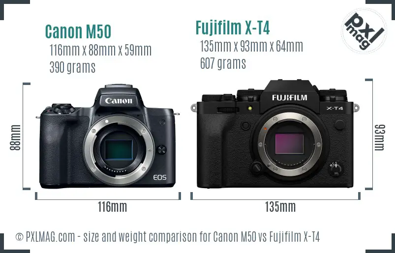 Canon M50 vs Fujifilm X-T4 size comparison Canon M50 vs Fujifilm X-T4 size comparison