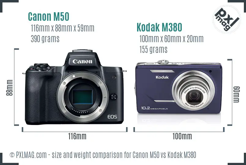 Canon M50 vs Kodak M380 size comparison