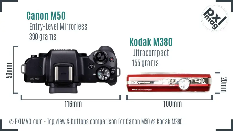 Canon M50 vs Kodak M380 top view buttons comparison