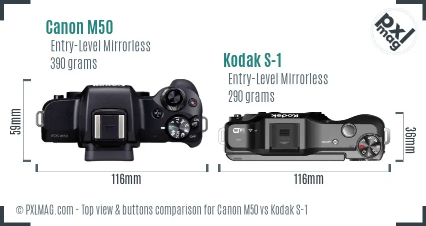 Canon M50 vs Kodak S-1 top view buttons comparison