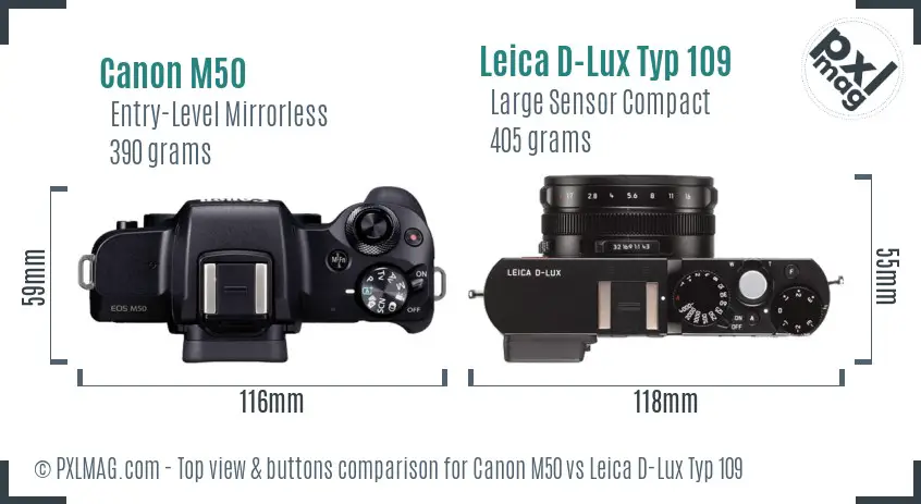 Canon M50 vs Leica D-Lux Typ 109 top view buttons comparison