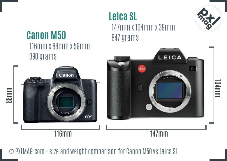 Canon M50 vs Leica SL size comparison