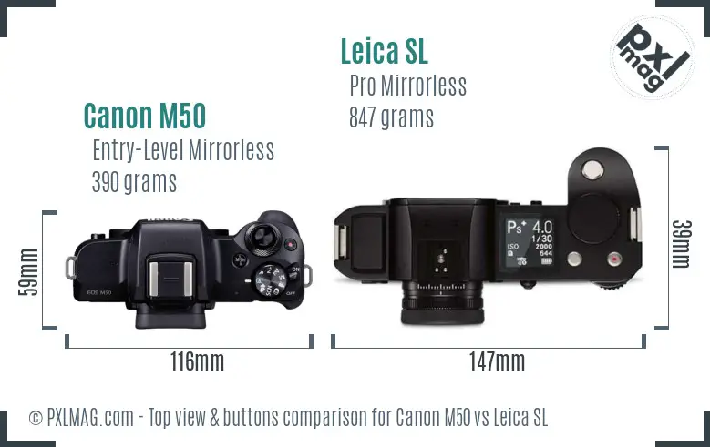 Canon M50 vs Leica SL top view buttons comparison