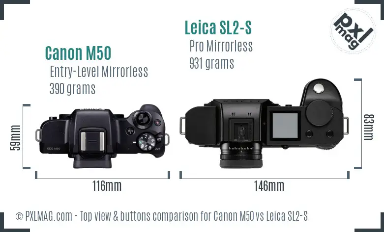 Canon M50 vs Leica SL2-S top view buttons comparison