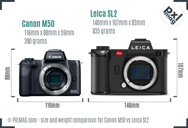 Canon M50 vs Leica SL2 size comparison