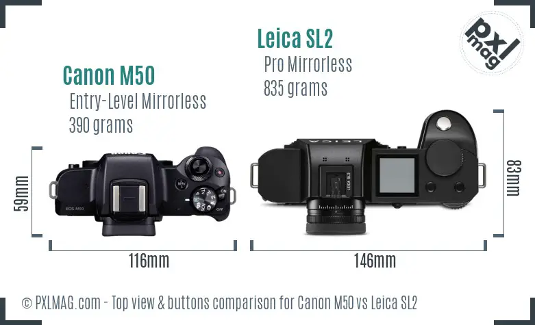 Canon M50 vs Leica SL2 top view buttons comparison