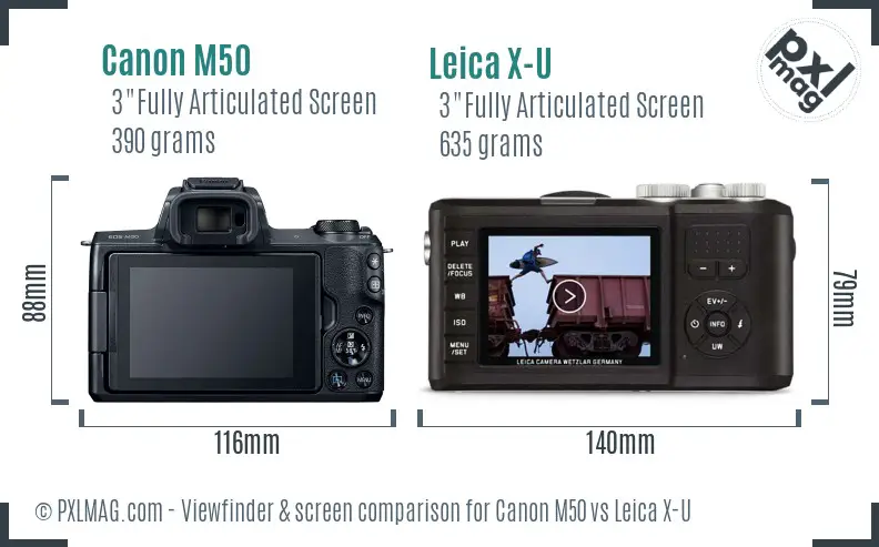 Canon M50 vs Leica X-U Screen and Viewfinder comparison