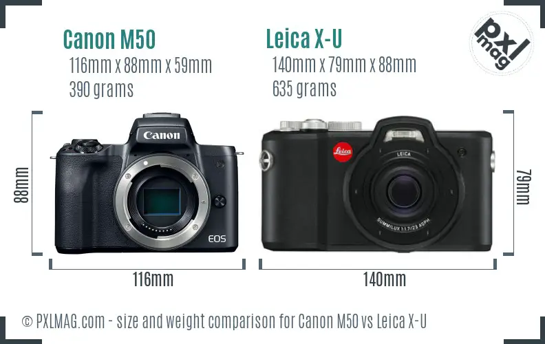 Canon M50 vs Leica X-U size comparison