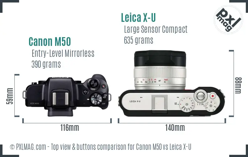 Canon M50 vs Leica X-U top view buttons comparison