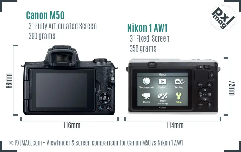 Canon M50 vs Nikon 1 AW1 Screen and Viewfinder comparison