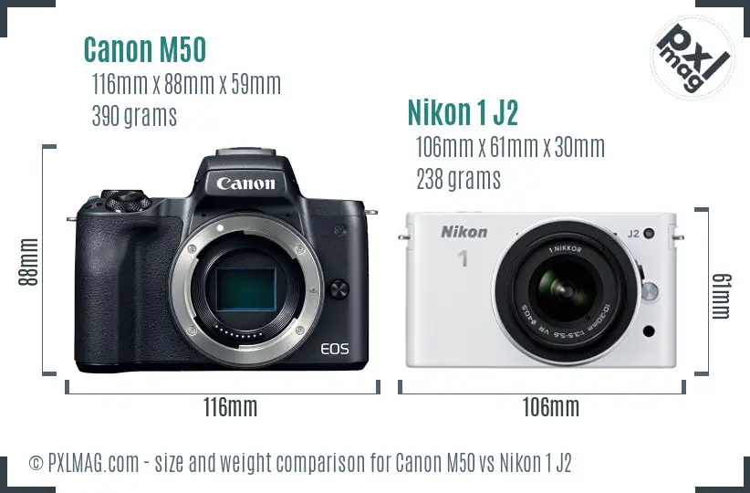 Canon M50 vs Nikon 1 J2 size comparison