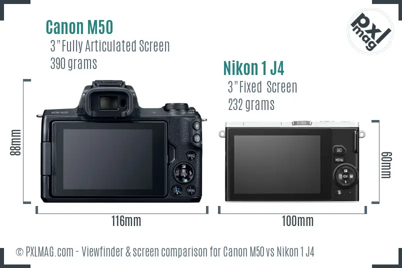 Canon M50 vs Nikon 1 J4 Screen and Viewfinder comparison