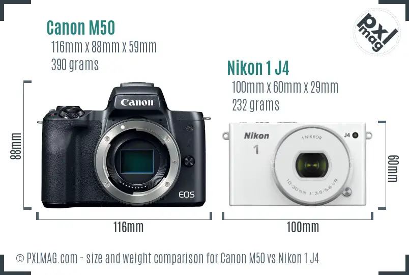Canon M50 vs Nikon 1 J4 size comparison