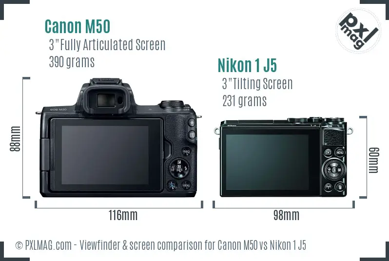 Canon M50 vs Nikon 1 J5 Screen and Viewfinder comparison