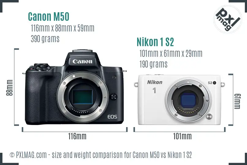 Canon M50 vs Nikon 1 S2 size comparison
