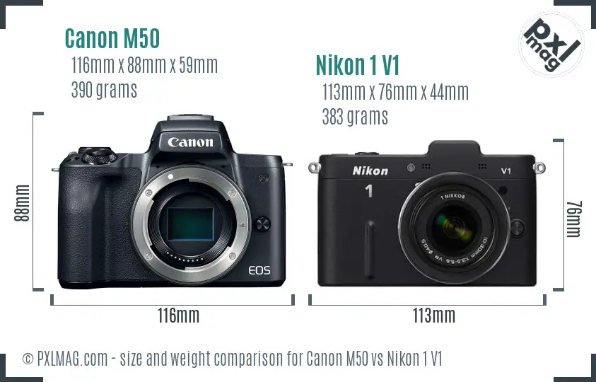 Canon M50 vs Nikon 1 V1 size comparison