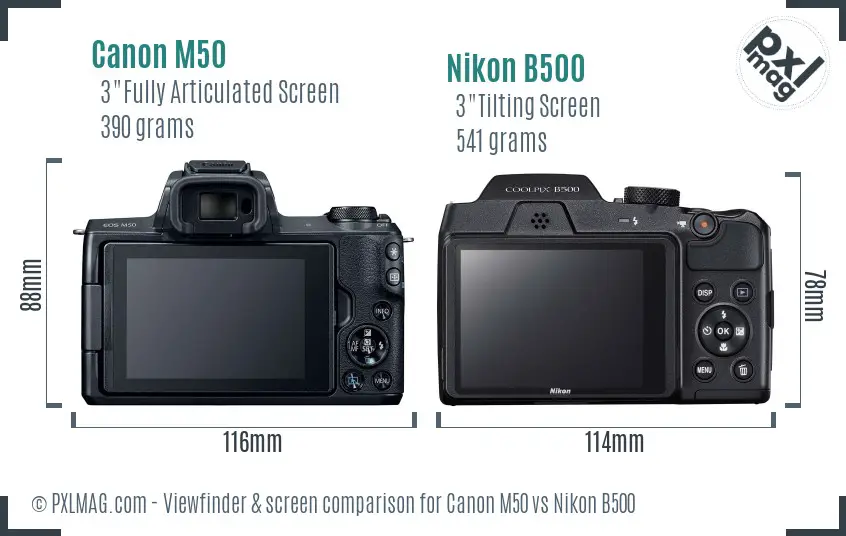 Canon M50 vs Nikon B500 Screen and Viewfinder comparison