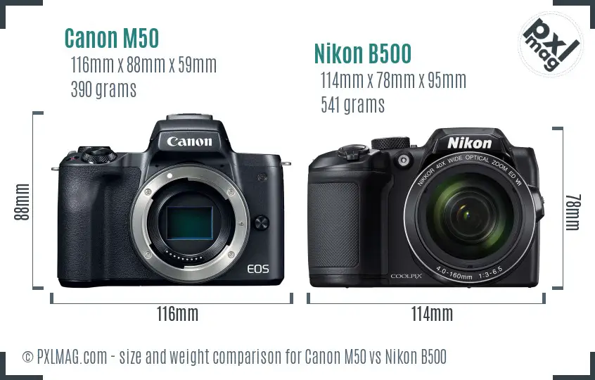 Canon M50 vs Nikon B500 size comparison
