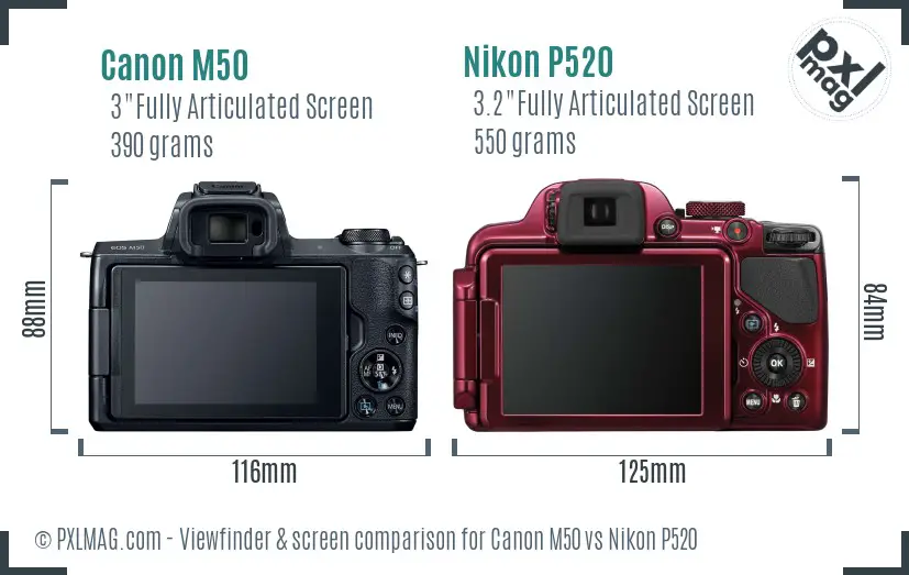 Canon M50 vs Nikon P520 Screen and Viewfinder comparison