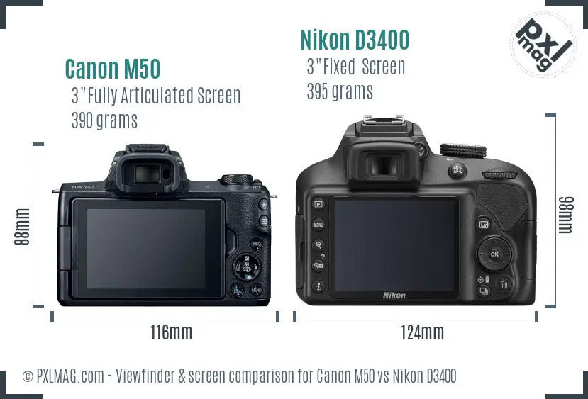 Canon M50 vs Nikon D3400 Screen and Viewfinder comparison Canon M50 vs Nikon D3400 Screen and Viewfinder comparison