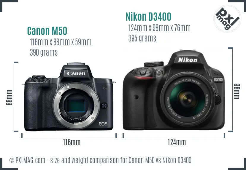 Canon M50 vs Nikon D3400 size comparison Canon M50 vs Nikon D3400 size comparison