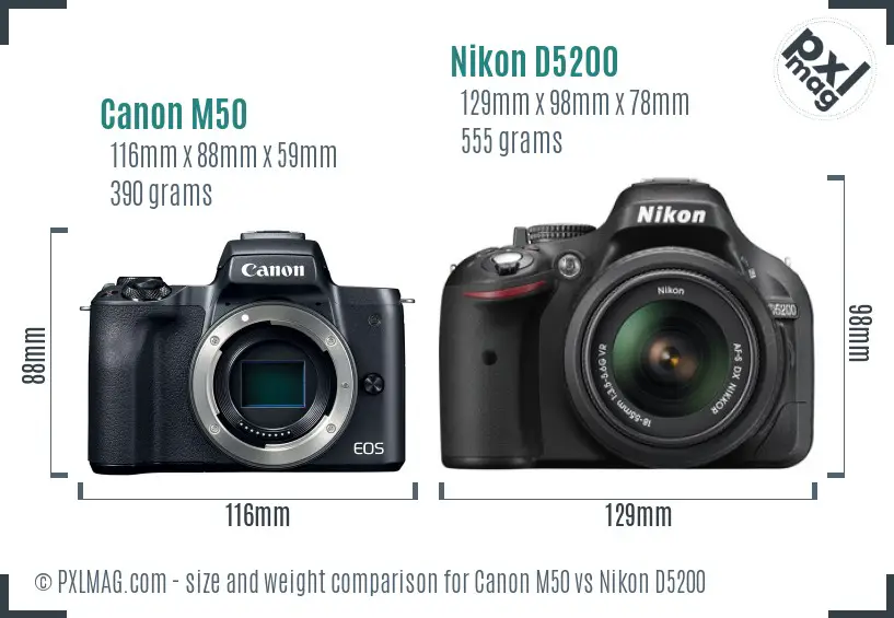 Canon M50 vs Nikon D5200 size comparison Canon M50 vs Nikon D5200 size comparison