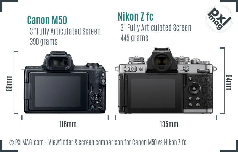 Canon M50 vs Nikon Z fc Screen and Viewfinder comparison