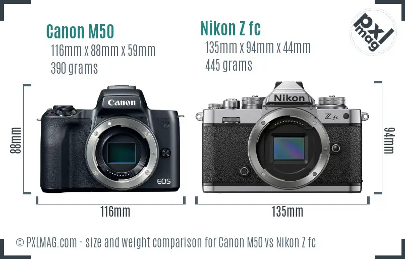Canon M50 vs Nikon Z fc size comparison